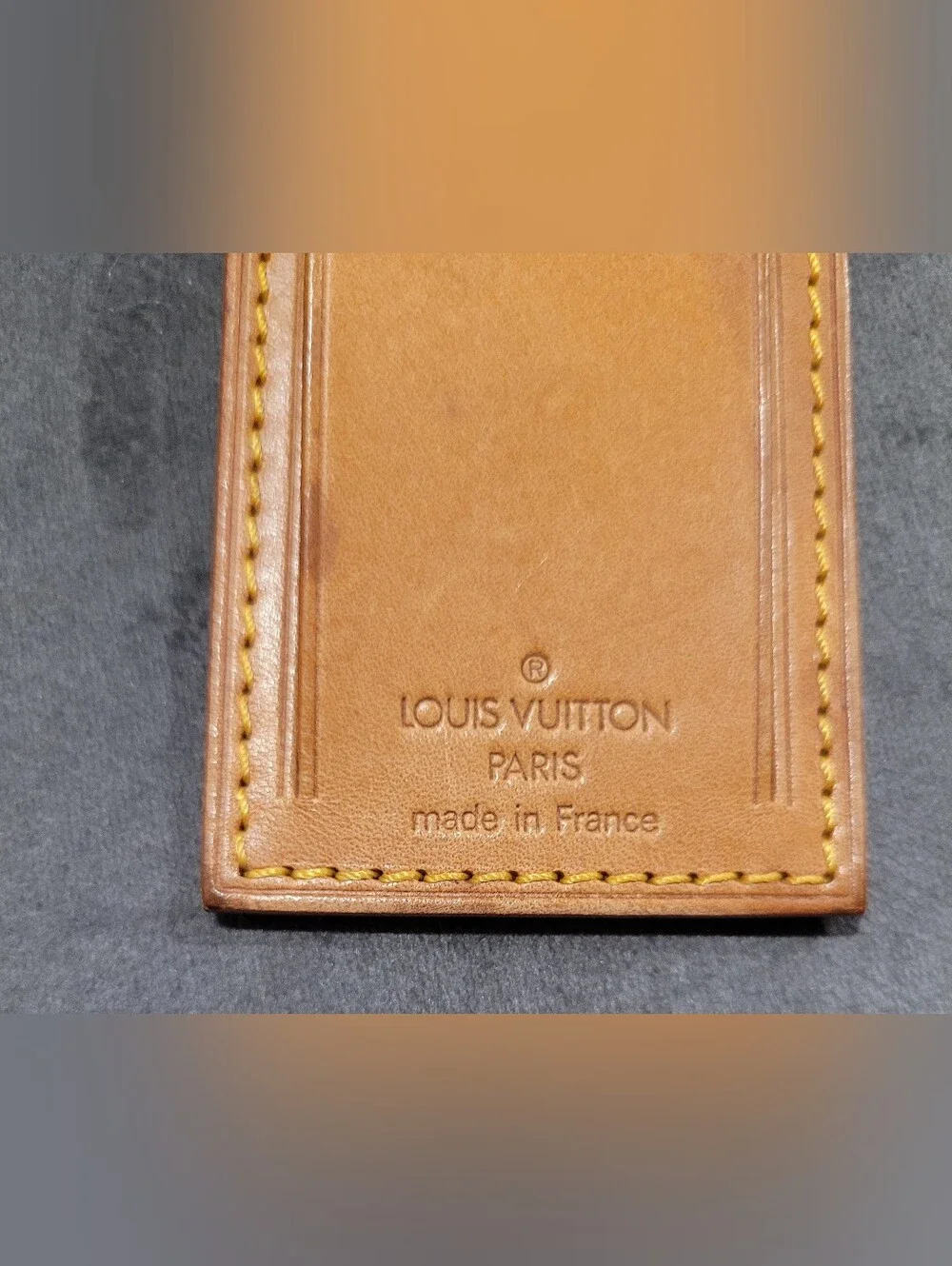 Louis Vuitton Tan Leather Luggage Tag with Yellow Stitching